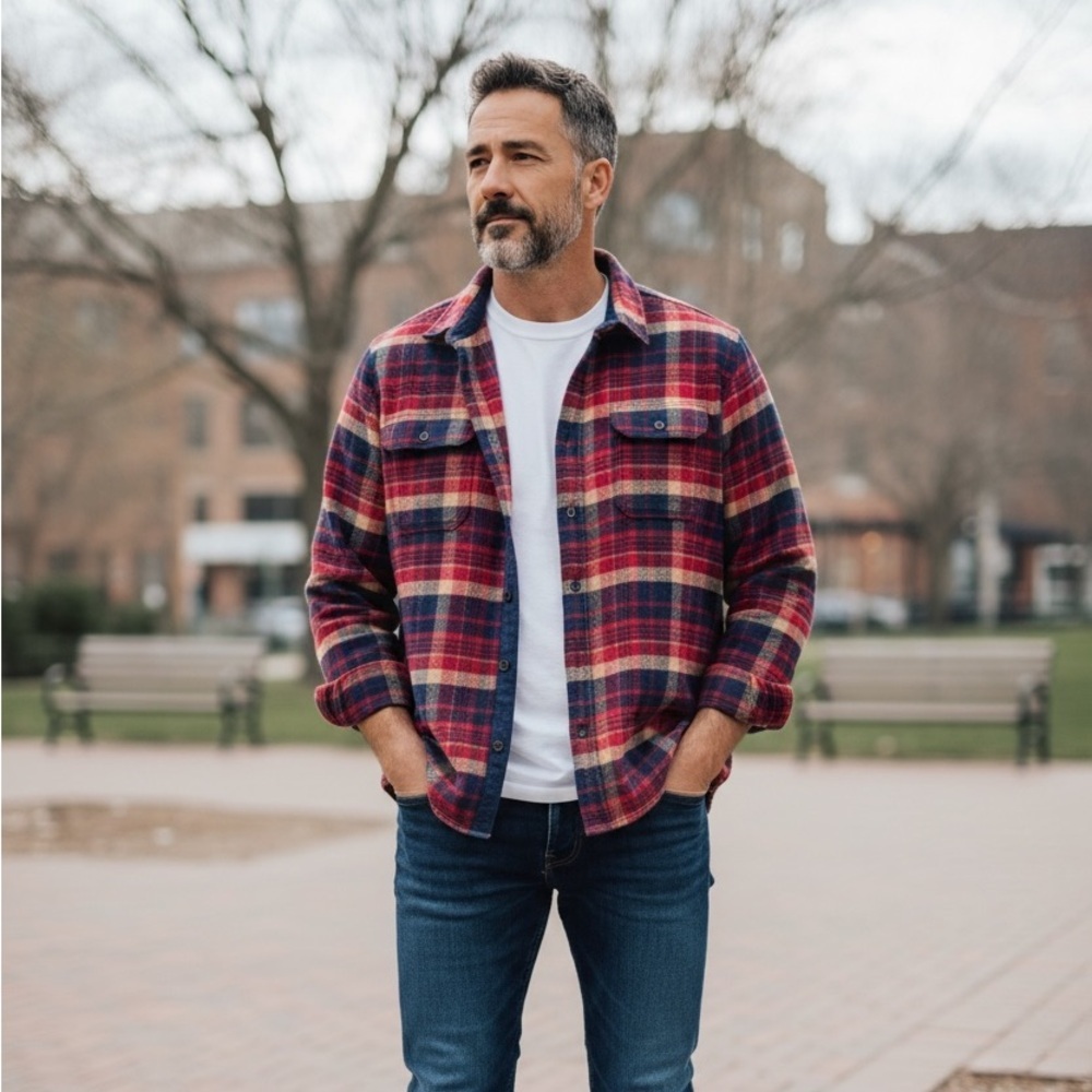 Woolrich Green Label Androgynous Heavy Flannel Plaid Cotton Pocket Shirt Jacket